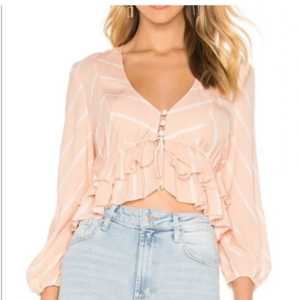 Free People Pink Ruffled Crop Blouse